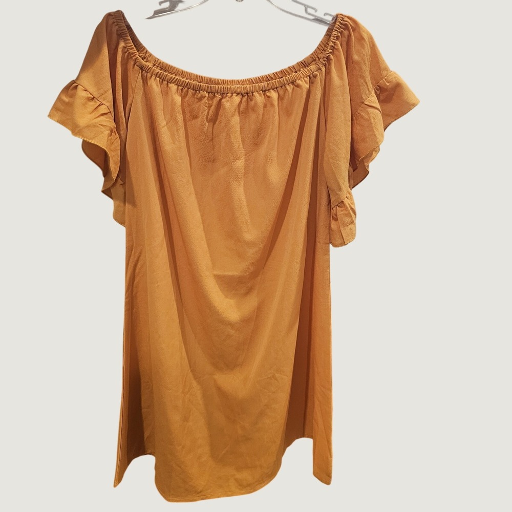 Amazon Mustard Yellow Ruffle Sleeve On Off Shoulder Dress Size Medium NWOT